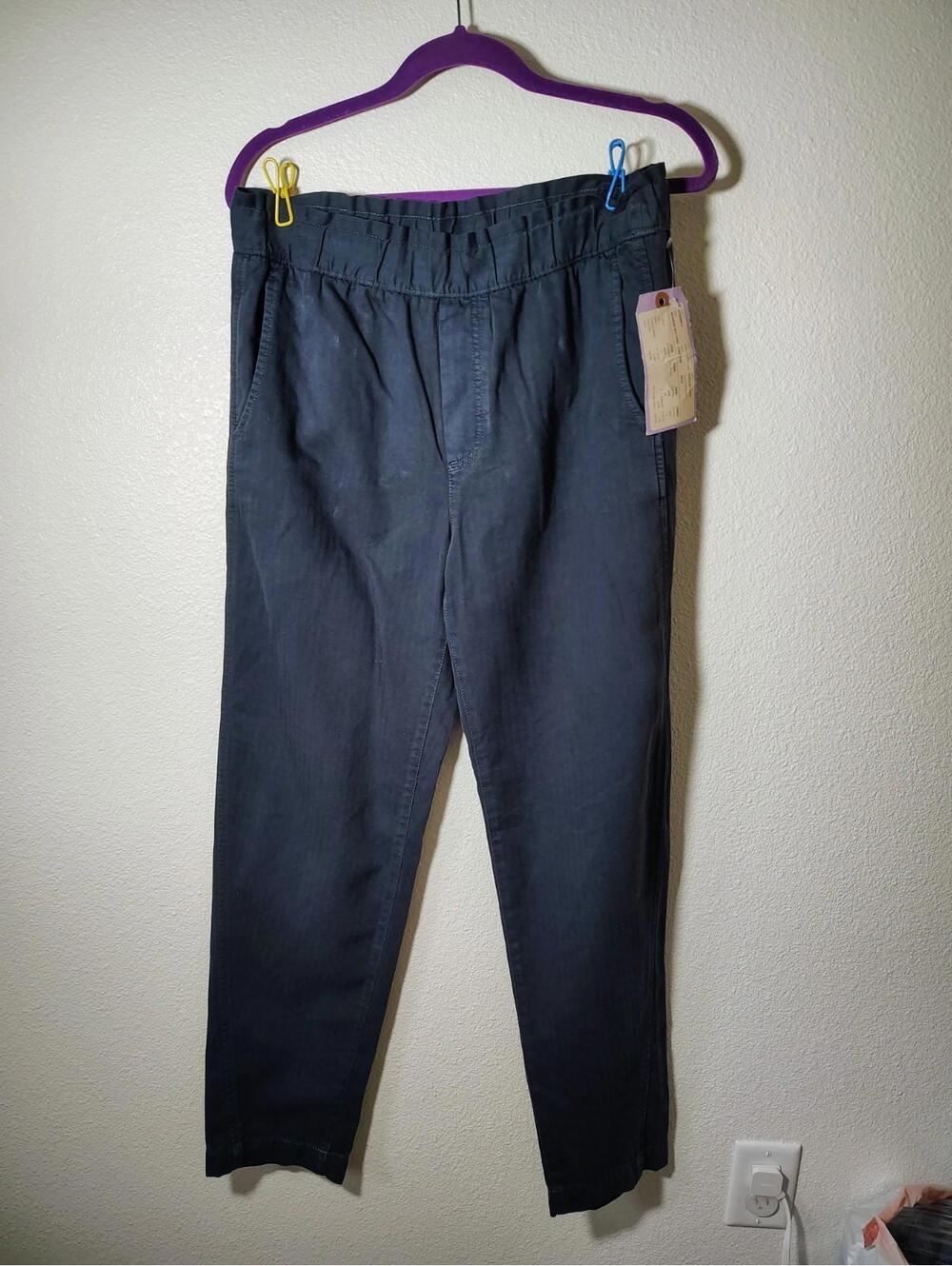 Gap Women's Wide Leg Tapestry Navy Dark Blue Long Pants Sz 4 Cargo Cotton High R